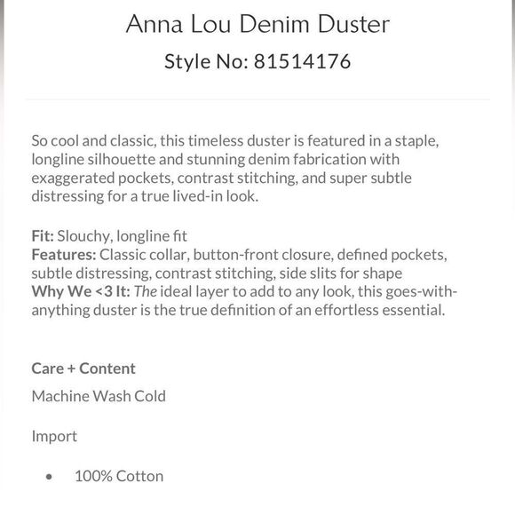 Free People Anna Lou Denim Duster/ size L - Picture 9 of 10